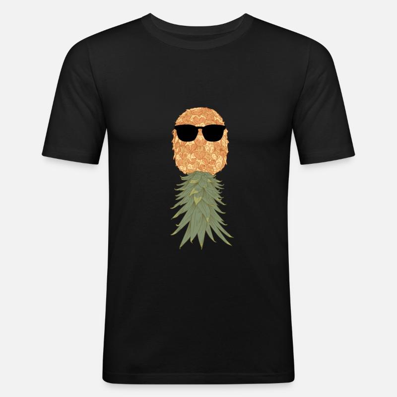 Ananas mit Bart - Männer Slim Fit T-Shirt - Schwarz