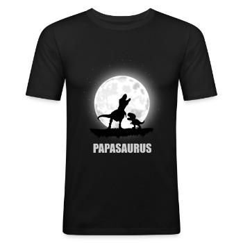 Papasaurus Vintage Vater Dinosaurier Tyrannosaurus - Männer Slim Fit T-Shirt - Schwarz - Vorne - Nik (191cm)