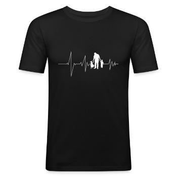 Vater 2 Kinder Sohn Tochter Vatertag Herzschlag - Männer Slim Fit T-Shirt - Schwarz - Vorne - Nik (191cm)