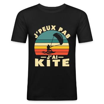 Je Peux Pas J'ai Kite Cadeau Humour - T-shirt près du corps Homme - noir - Devant - Nik (191cm)