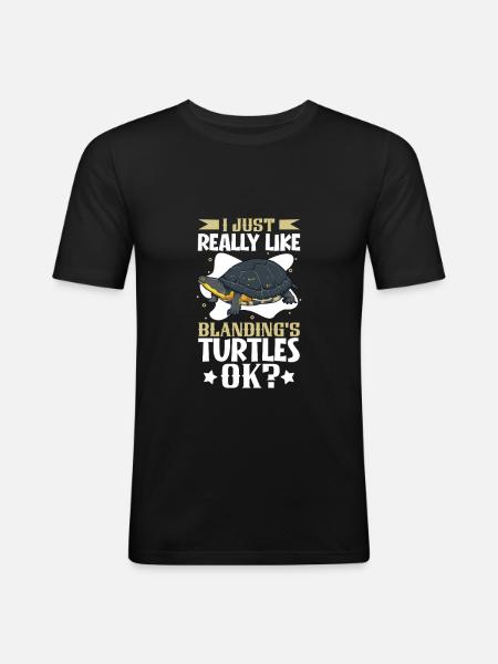 I love my pond turtle - Men's Slim Fit T-Shirt - black