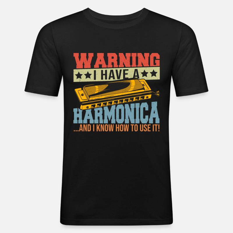 Playing Harmonica Gift - Men's Slim Fit T-Shirt - black