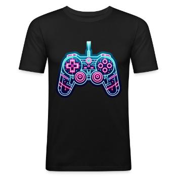 Gaming - Konsole - Controller bei Videospielen - Männer Slim Fit T-Shirt - Schwarz - Vorne - Nik (191cm)