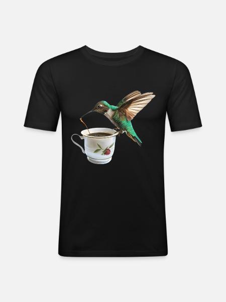 Kolibri Kaffee - Männer Slim Fit T-Shirt - Schwarz