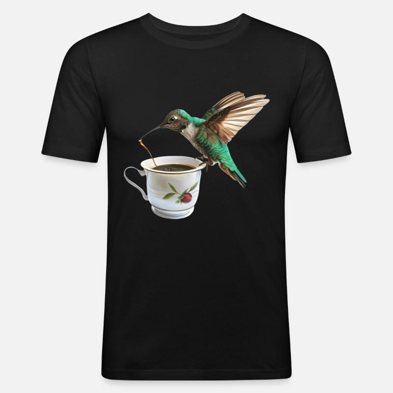Kolibri Kaffee - Männer Slim Fit T-Shirt - Schwarz