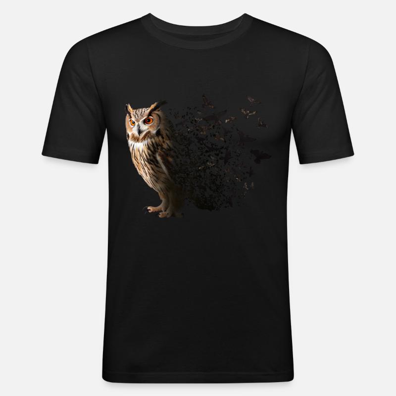 Eule - Männer Slim Fit T-Shirt - Schwarz