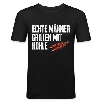 Echte Männer Grillen Mit Kohle - Männer Slim Fit T-Shirt - Schwarz - Vorne - Nik (191cm)