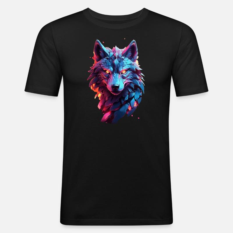 Wolf - Männer Slim Fit T-Shirt - Schwarz