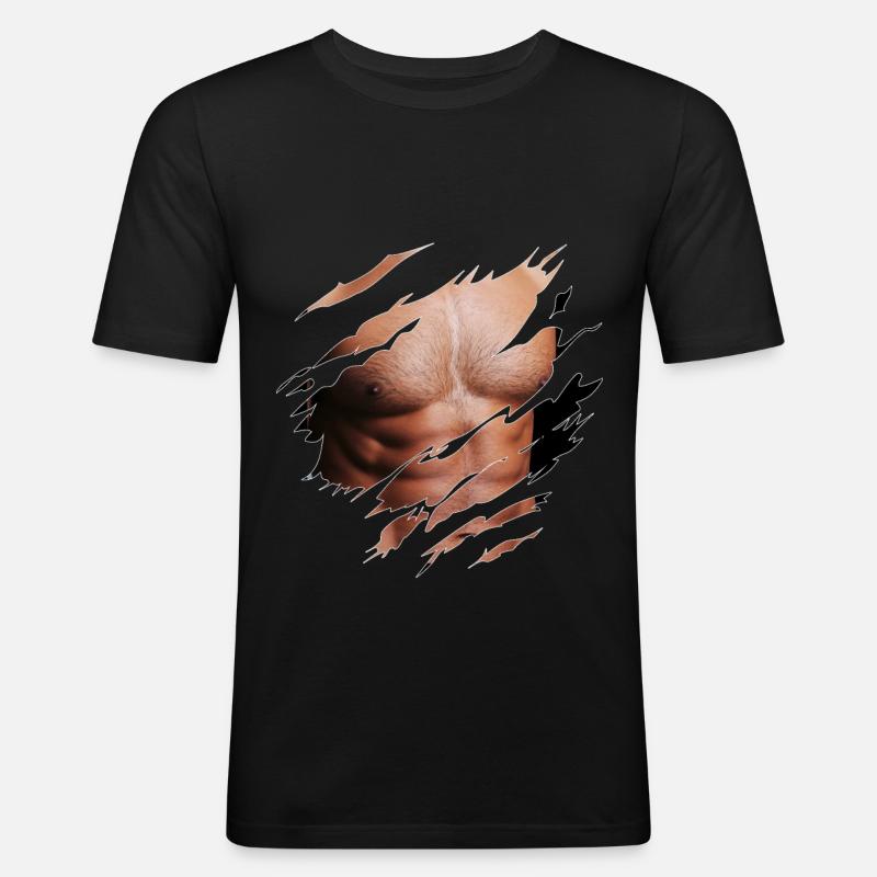 Sixpack Muskeln Mann Brust Geschenkidee - Männer Slim Fit T-Shirt - Schwarz