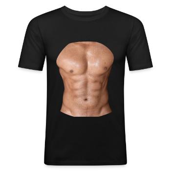 Oberkörper Bauchmuskel Sixpack nackt Geschenk - Männer Slim Fit T-Shirt - Schwarz - Vorne - Nik (191cm)