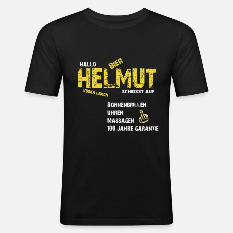 Helmut scheisst auf - Männer Slim Fit T-Shirt - Schwarz