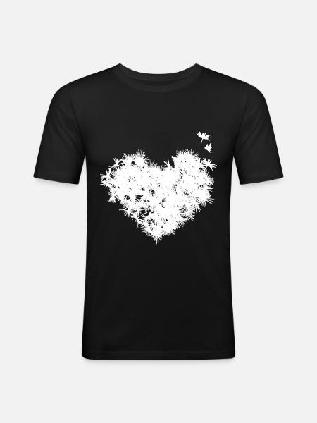 Pusteblumen Herz - Männer Slim Fit T-Shirt - Schwarz