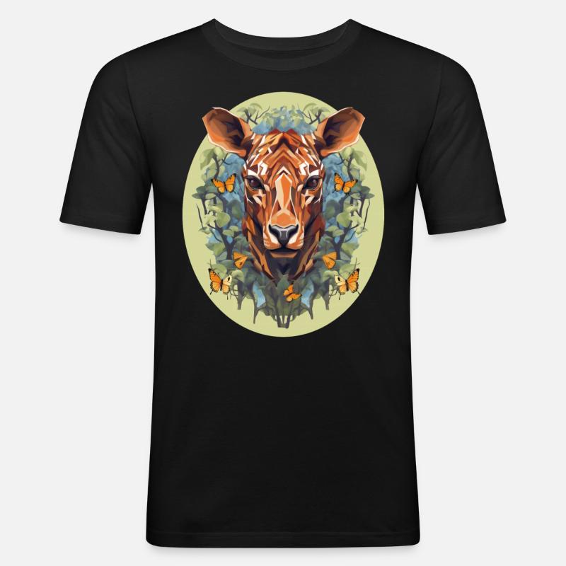 Polygone Art Deer Boho - T-shirt près du corps Homme - noir