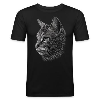 Katze Kunst Kunstwerk Geschenk Katzen Haustier - Männer Slim Fit T-Shirt - Schwarz - Vorne - Nik (191cm)