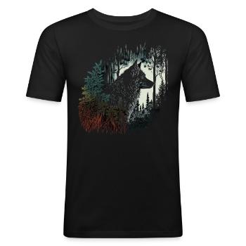 Wolf Tier Kunst Geschenk Tiermotiv - Männer Slim Fit T-Shirt - Schwarz - Vorne - Nik (191cm)
