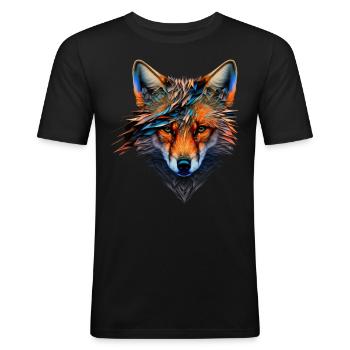 Fuchs Polygon Tiermotiv Gesicht Zoo Tier Geschenk - Männer Slim Fit T-Shirt - Schwarz - Vorne - Nik (191cm)