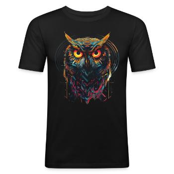 Eule Nachtvogel Vogel Tier Geschenk Kunst - Männer Slim Fit T-Shirt - Schwarz - Vorne - Nik (191cm)