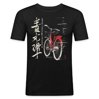 Fahrrad Zeichnung Kunst Text Grafik Motiv Fahrrad - Männer Slim Fit T-Shirt - Schwarz - Vorne - Nik (191cm)