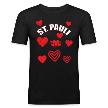 St Paulianer Hambourg Kiez St Pauli Fan d’amour - T-shirt près du corps Homme - noir - Devant - Nik (191cm)