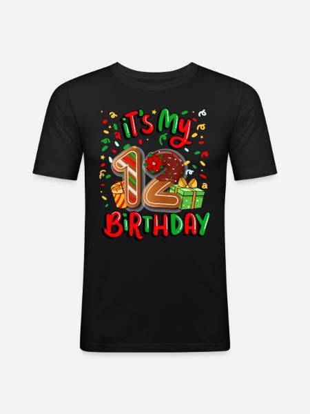 It's my 12 birthday Christmas present 12. - Men's Slim Fit T-Shirt - black