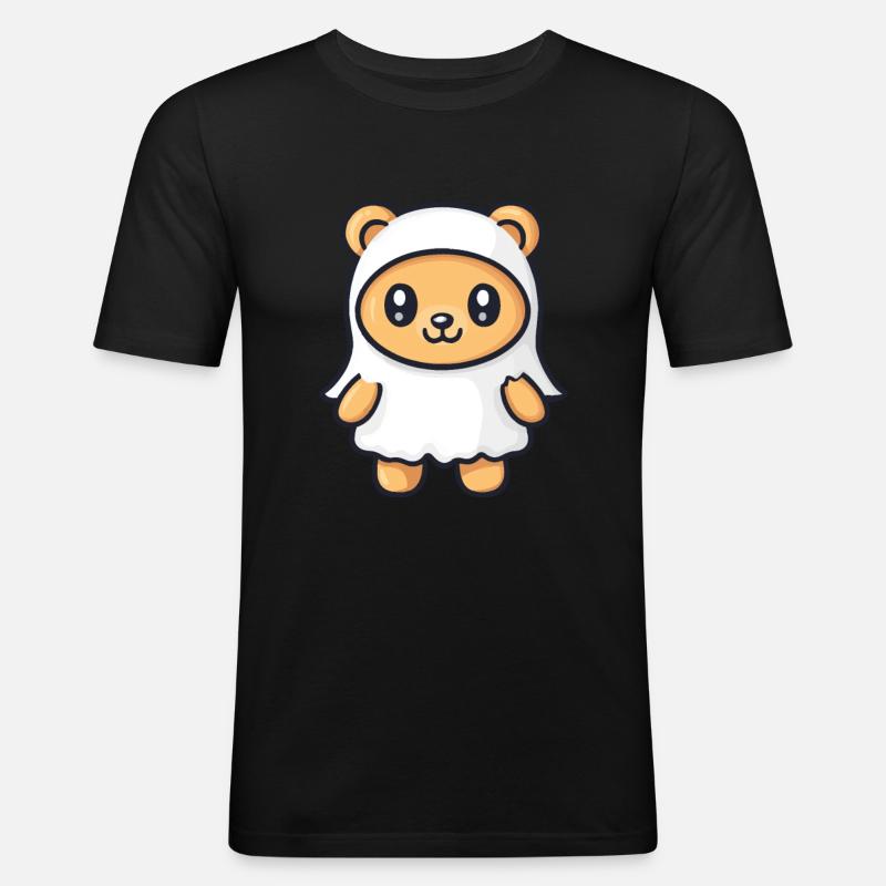 Bear Halloween Comic Ghost - Men's Slim Fit T-Shirt - black