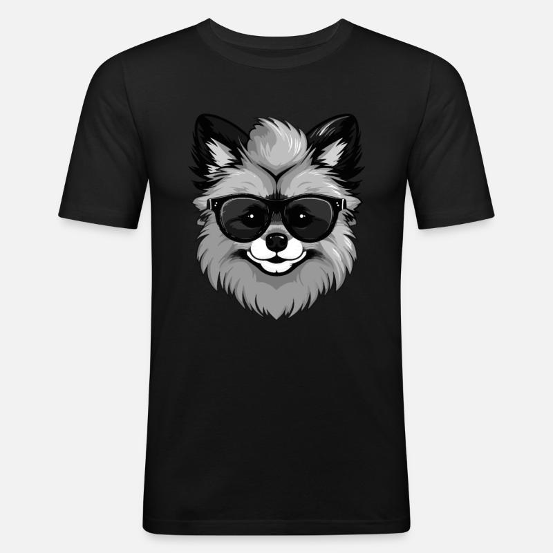Zwergspitz Hund Pomeranian Cool - Männer Slim Fit T-Shirt - Schwarz