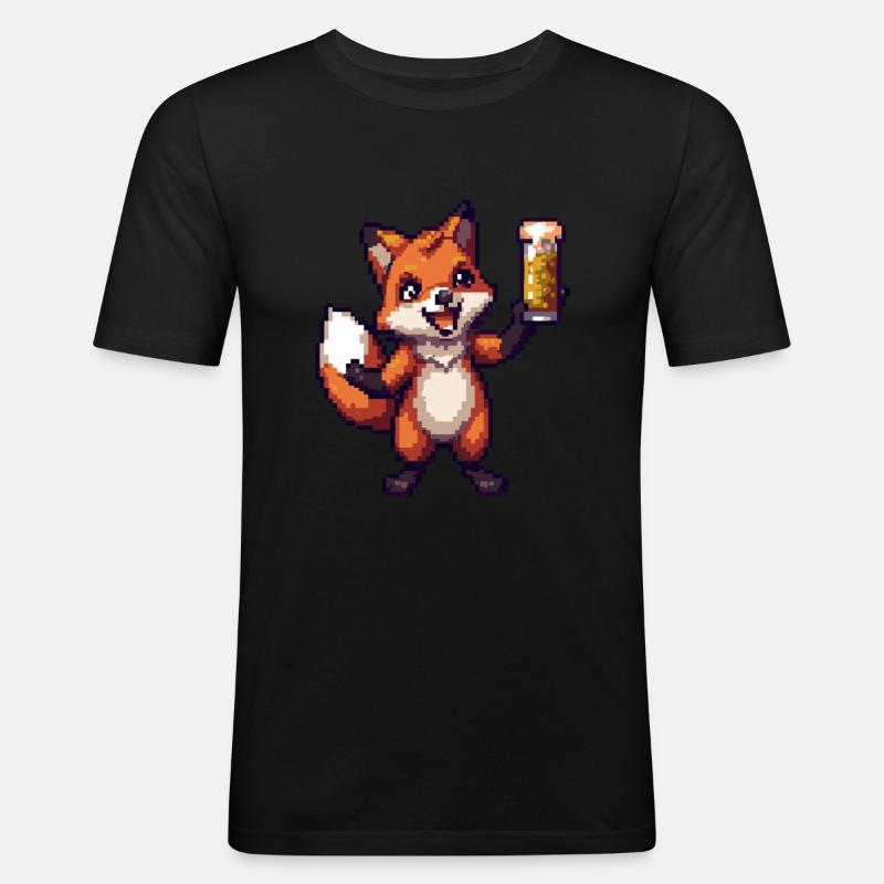 Fuchs Pixel Bier - Männer Slim Fit T-Shirt - Schwarz