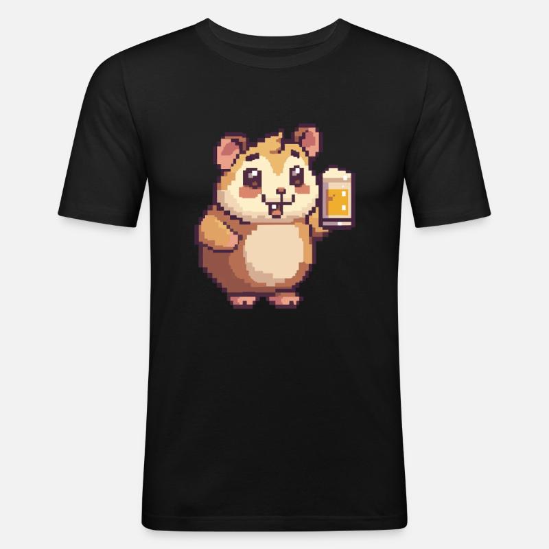 Hamster Pixel Bier - Männer Slim Fit T-Shirt - Schwarz