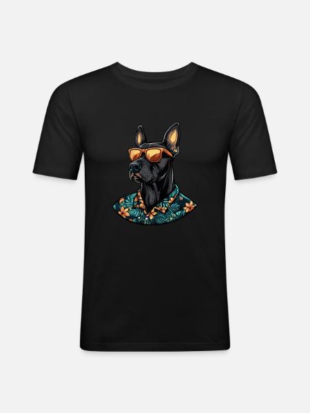 Doberman Dog Funny Summer - Men's Slim Fit T-Shirt - black