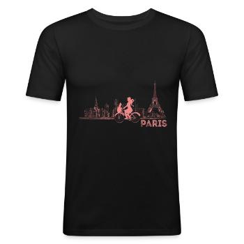 Cyclisme Filles Paris France Tour Eiffel - T-shirt près du corps Homme - noir - Devant - Nik (191cm)