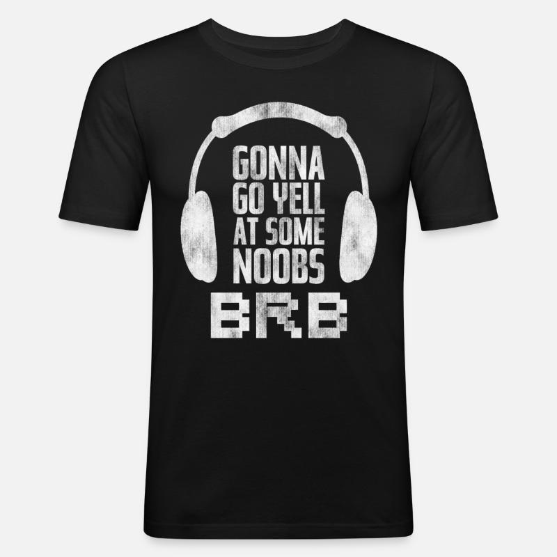 Gamer Noobs Brb - Männer Slim Fit T-Shirt - Schwarz