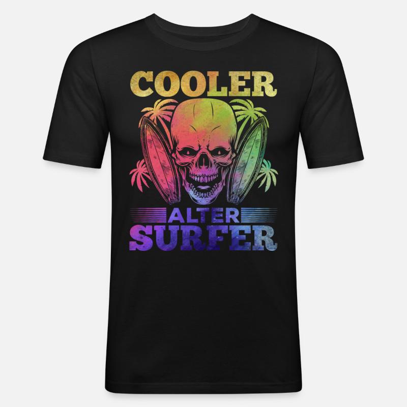 Surfing Cool Old Surfer - Männer Slim Fit T-Shirt - Schwarz