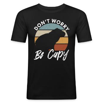 Amoureux des animaux Happy Capybara - T-shirt près du corps Homme - noir - Devant - Nik (191cm)