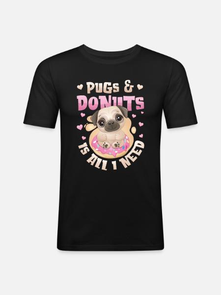 Mops Donut Lover Mädchen - Männer Slim Fit T-Shirt - Schwarz