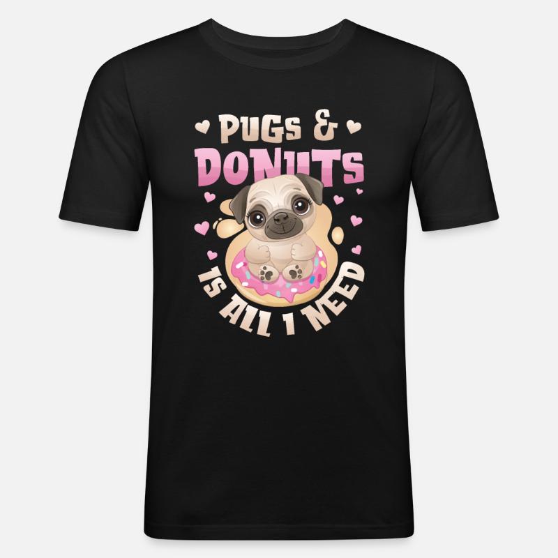 Mops Donut Lover Mädchen - Männer Slim Fit T-Shirt - Schwarz
