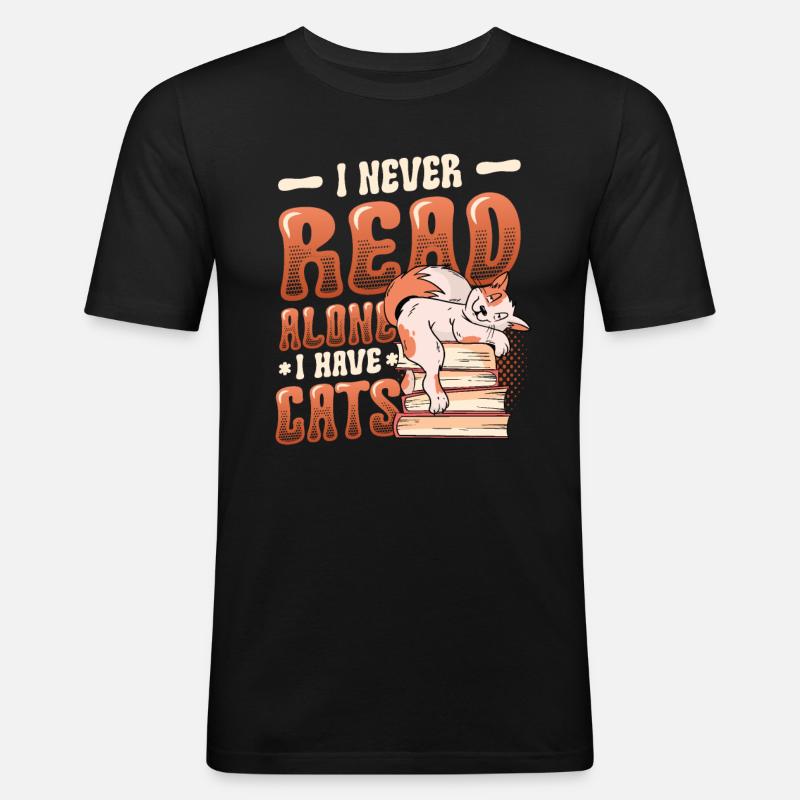 Bücherwurm Lesebücher, Katzen. - Männer Slim Fit T-Shirt - Schwarz