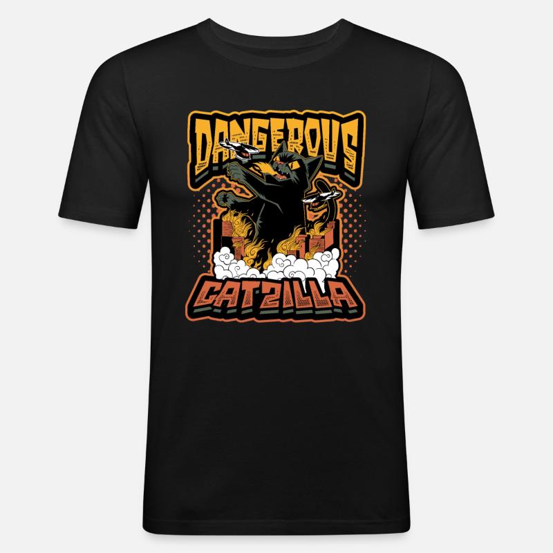 Gefährlicher Catzilla - Männer Slim Fit T-Shirt - Schwarz