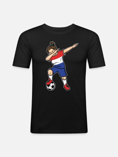 Dabbing Soccer Player Girls Netherlands Soccer - Men's Slim Fit T-Shirt - black