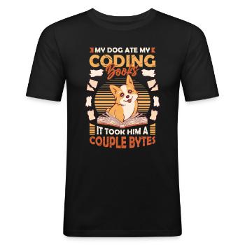 Dog Bytes Code Computer Joke Programming - Men's Slim Fit T-Shirt - black - Front - Nik (191cm)