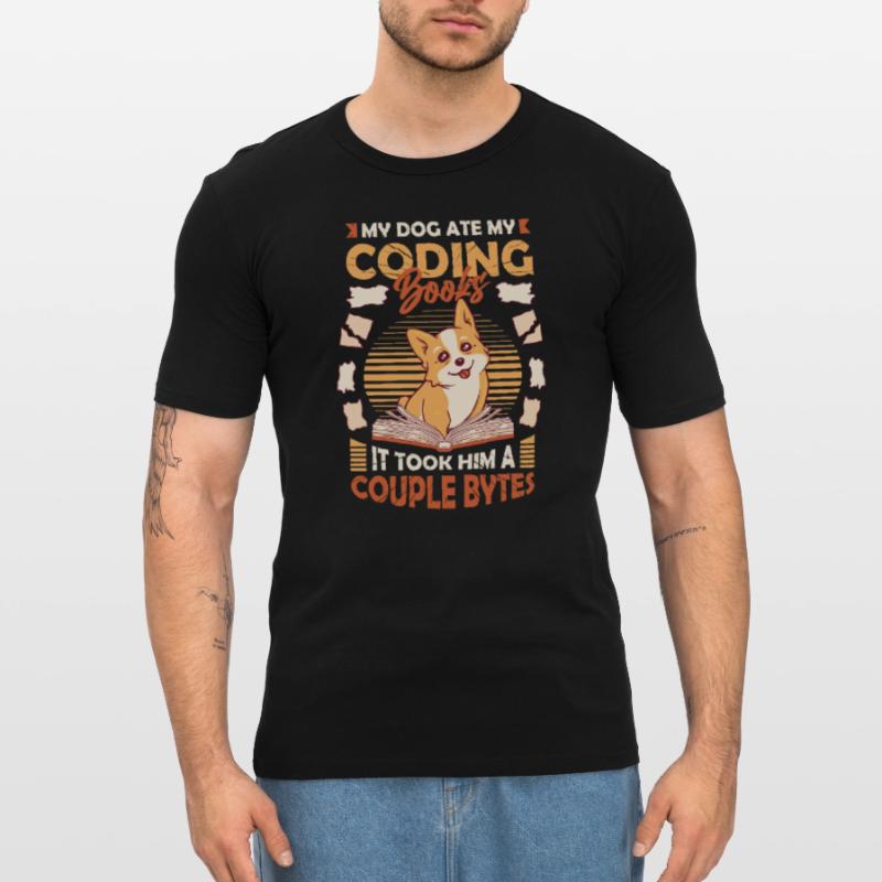 Dog Bytes Code Computer Joke Programming Men's Slim Fit T-Shirt