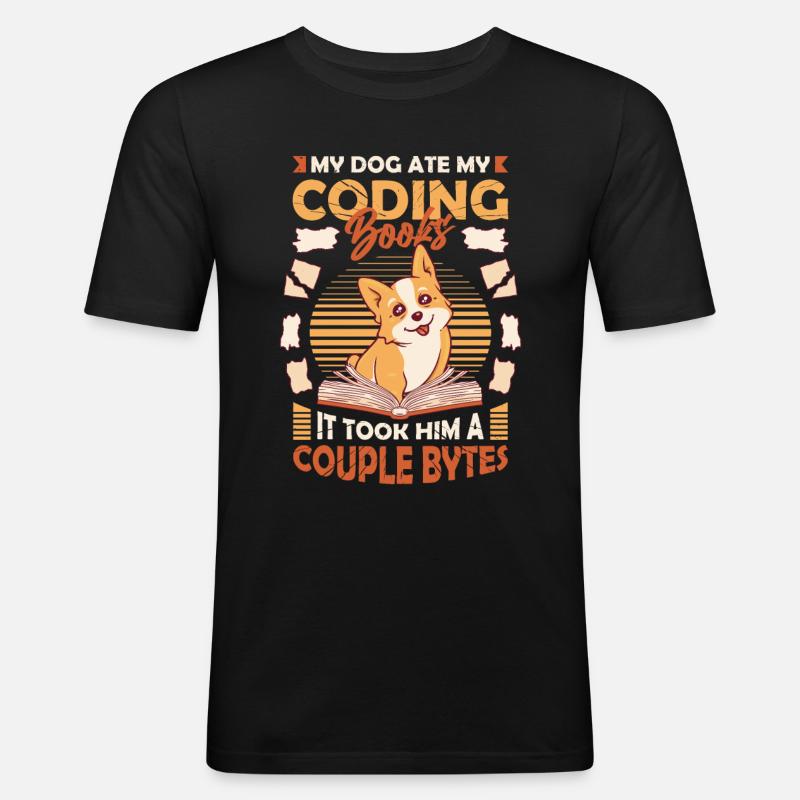 Dog Bytes Code Computer Joke Programming - Men's Slim Fit T-Shirt - black