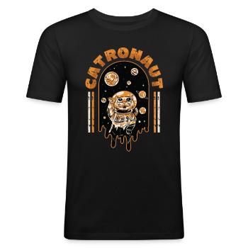 Catronaut Cat Astronaute Chat - T-shirt près du corps Homme - noir - Devant - Nik (191cm)