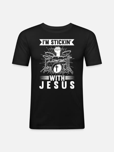 Religious drummer Christian musician - Men's Slim Fit T-Shirt - black