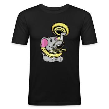 Sousaphone Music Big Band Orchestra Cute Elephant - T-shirt près du corps Homme - noir - Devant - Nik (191cm)