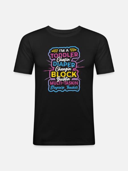 Toddler chases diaper, changing childminder - Men's Slim Fit T-Shirt - black