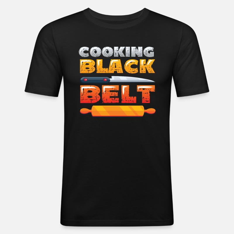 Kochen, Schwarzer Gürtel, Chefkoch - Männer Slim Fit T-Shirt - Schwarz