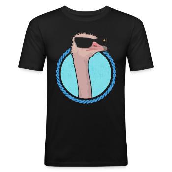 Autruche Oiseau Autruche Autruche Autruche Cadeau - T-shirt près du corps Homme - noir - Devant - Nik (191cm)