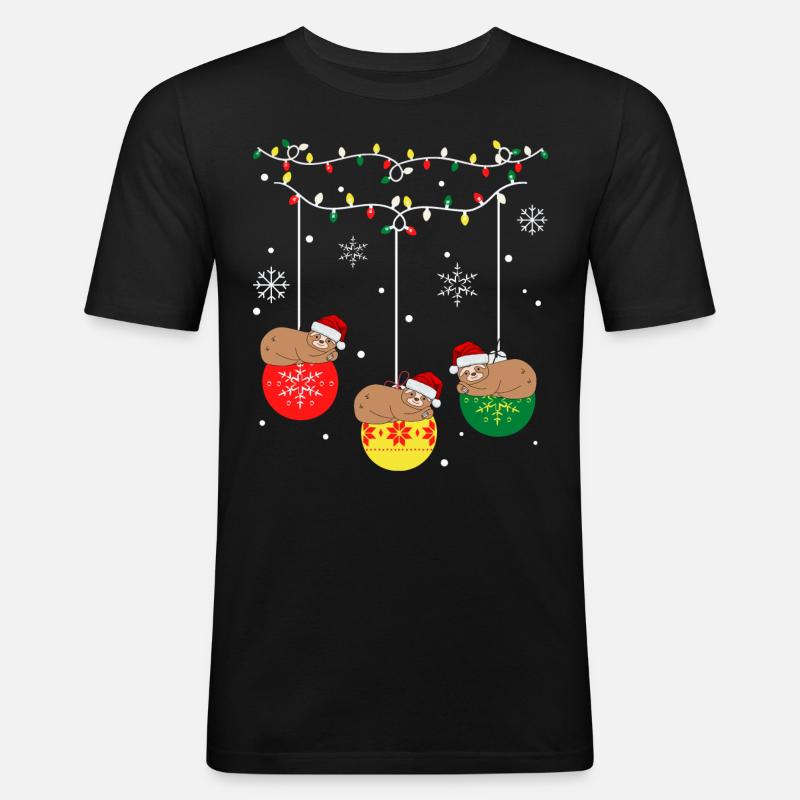 Weihnachtsfaultier - Männer Slim Fit T-Shirt - Schwarz