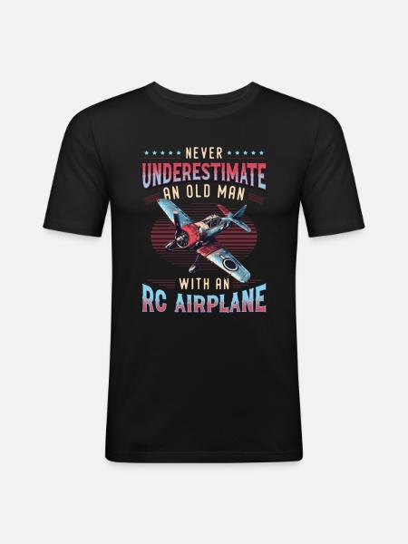 Old man with model airplane - Men's Slim Fit T-Shirt - black