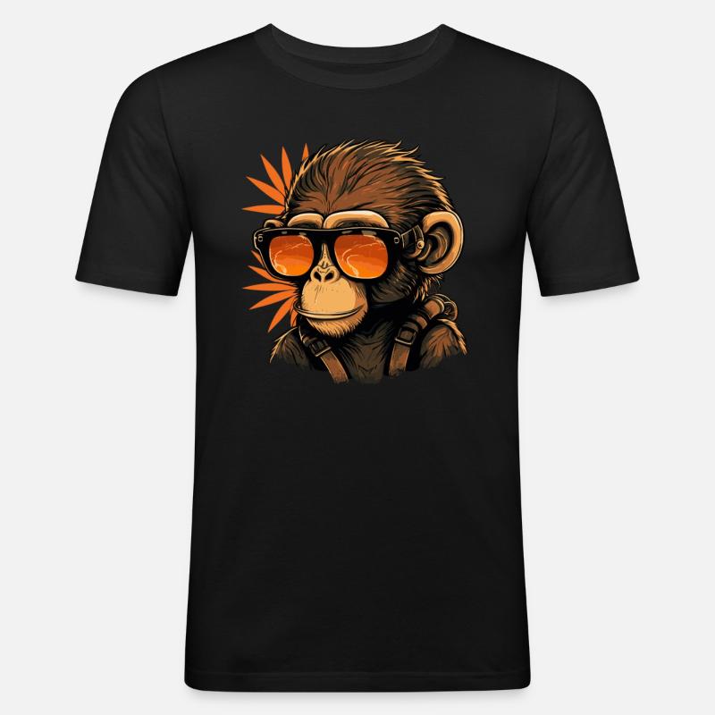 Cooler Affe mit Sonnenbrille - Männer Slim Fit T-Shirt - Schwarz